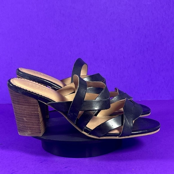 CREVO Petal Block Heel Leather Mule Sandal In Black Women's Shoe Size 9 - Picture 1 of 11